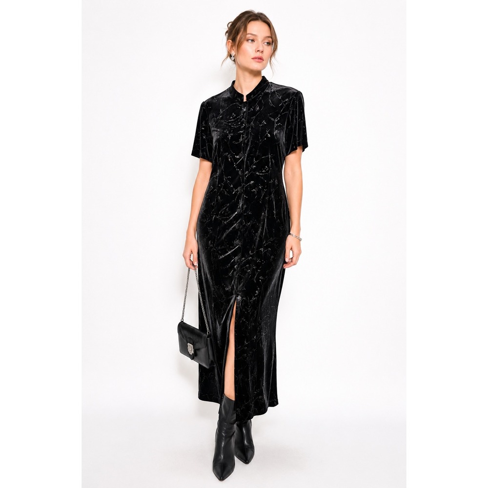 Y2K Vintage Black Velvet Glitter Floral Maxi Dress 14 Julie Stevens